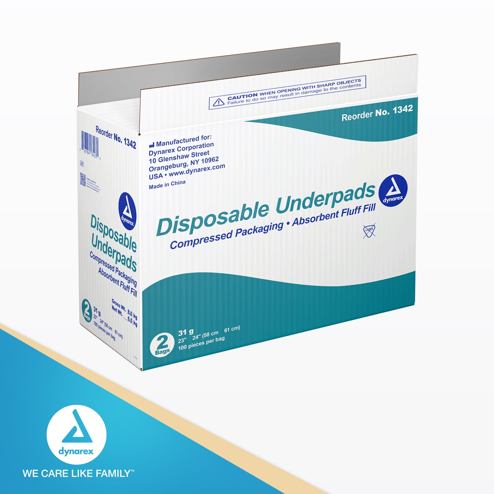 Dynarex Disposable Underpads, Medical-Grade Incontinence Bed Pads to Protect Sheets, Mattresses, and Furniture, 23”x24” (31g), 1 Case of 200 Disposable Underpads (2 Boxes of 100)