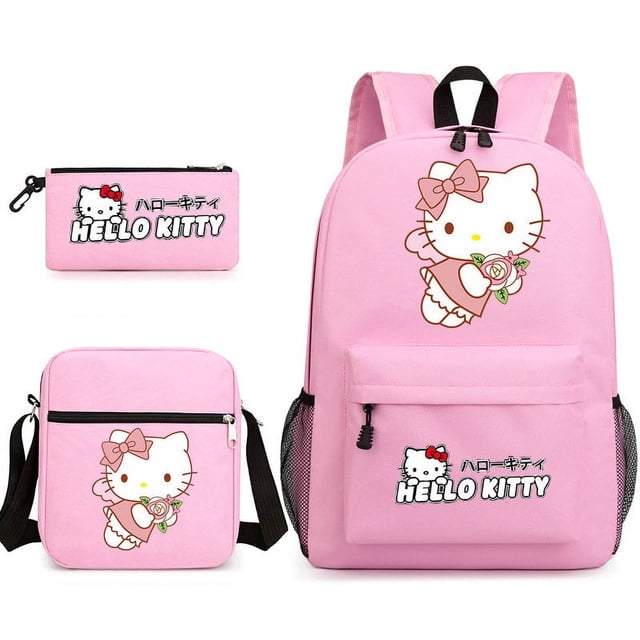 Hello Kitty-mochila de viaje para niños y niñas, bolso de hombro para bolígrafos, Kawaii, 3 piezas