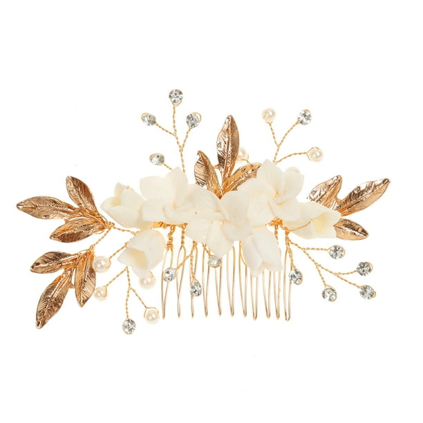 Zhuge Horquillas para el pelo de boda con flores para novias, peinetas con perlas de cristal,joyas con diamantes de imitación para novias, damas de honor y mujeres (dorado)