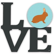 Rex Rabbit Blue Check Metal Wall Artwork LOVE