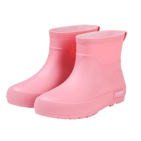 Xfvqtps Womens Ankle Rain Boots Waterproof Slip Resistant Solid Color Thick Sole Casual Outdoor Garden Work Boots
