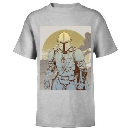Star Wars The Mandalorian Line Art Poster - Short Sleeve T-Shirt for Kids - Customized-Athletic Heather