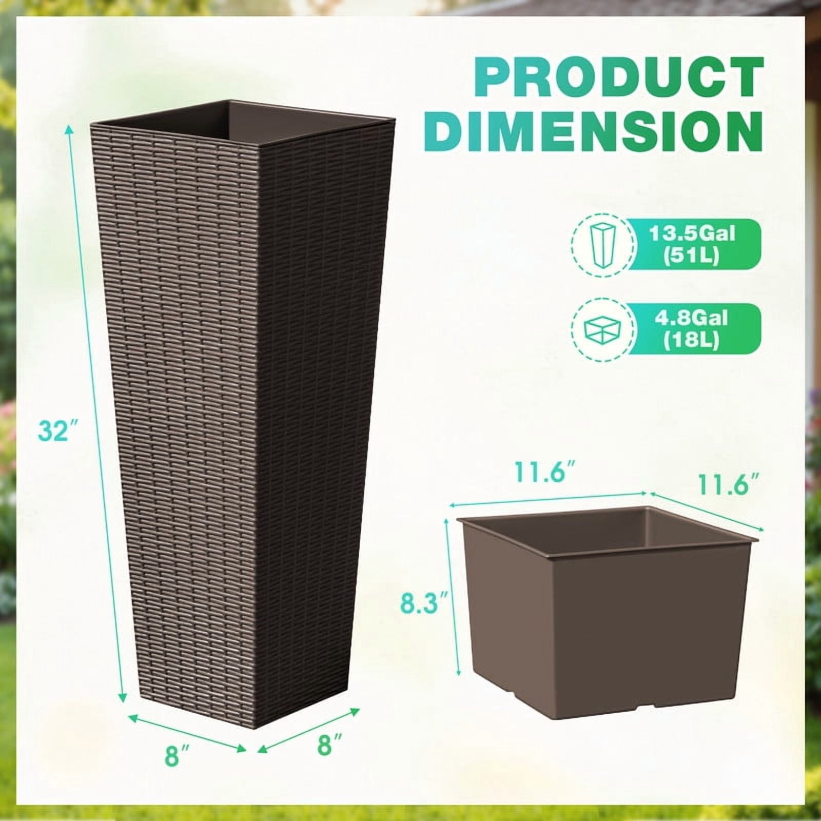 Devoko 32" Tall Planters for Outdoor Plants Set of 2, Woven-Textured Outdoor Plant Pots for Patio, Front Porch