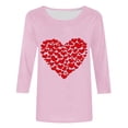 thumbnail image 4 of TrendVibe365 Valentines Womens Tops Womens Tops 3/4 Sleeve T Shirt Plus Size Round Neck Polyester Casual Love Heart Printed Lover Gift Blouse Tops for Valentines Gifts Pink XL, 4 of 4