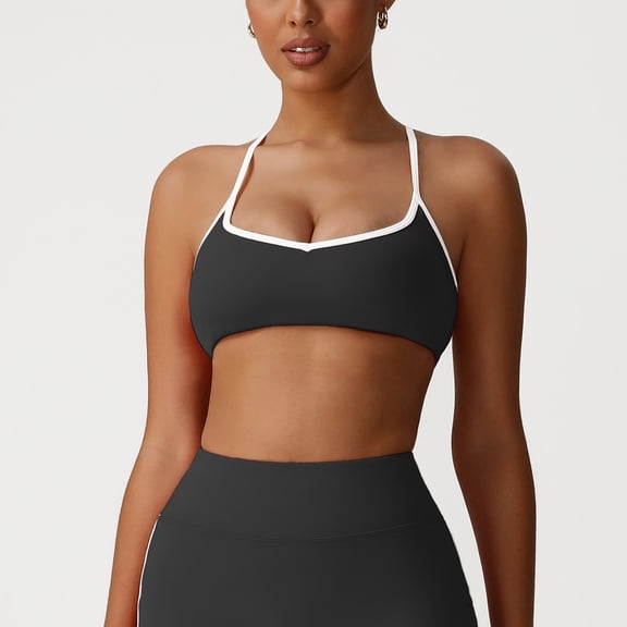 EaskTriop Women's Spaghetti Strap Sports Bra Padded Crop Tank Top Color-Block Wireless Yoga Workout Gym Fitness Activewear Bralette