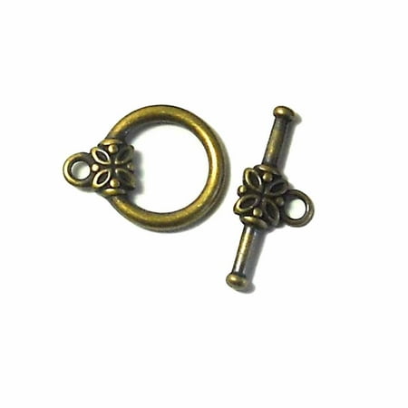 Gold Plated Jewelry Findings - 19 Antiqued Gold Plated Brass Jewelry Toggle Clasps 14mm Flower Findings