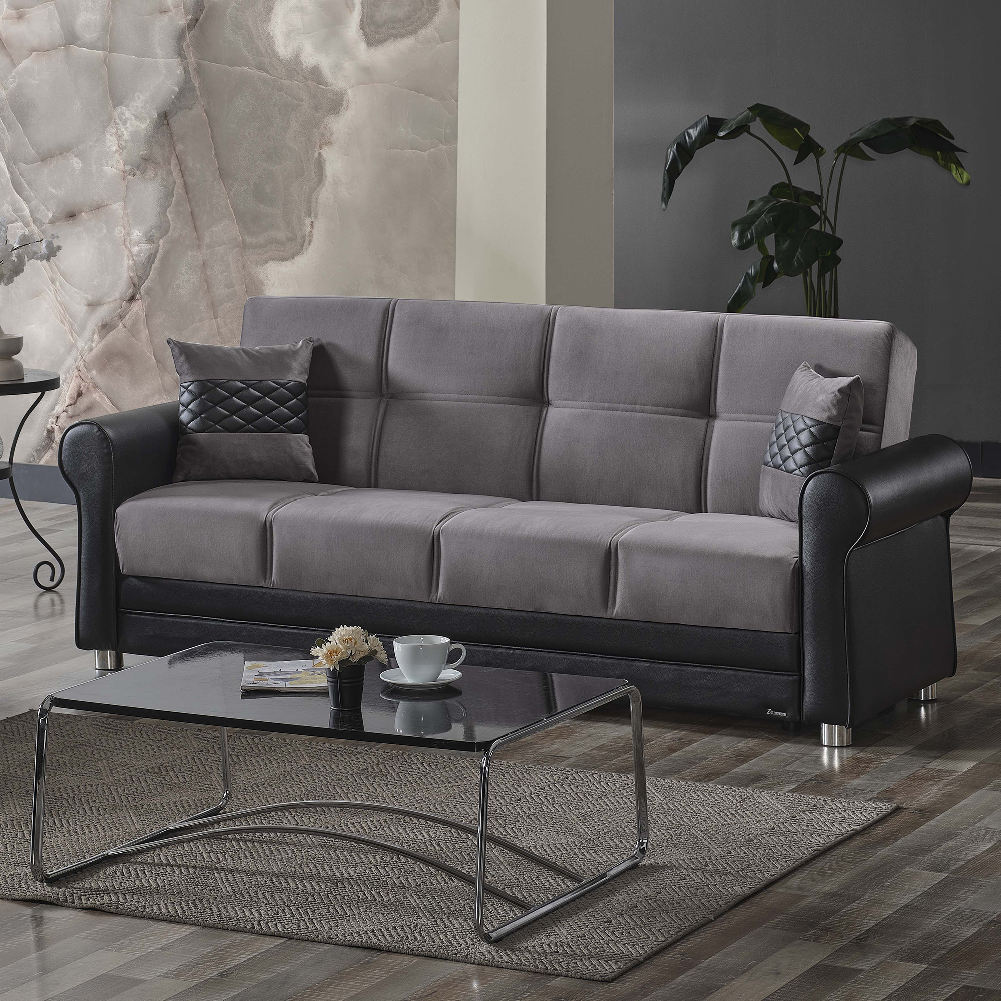 Ottomanson Convertible Sleeper Sofa Bed with Hidden Storage, Firm Comfort Couch, Gray
