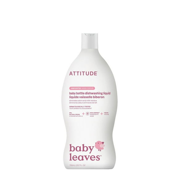 ATTITUDE baby leaves, Liquide Vaisselle Biberon, Sans Odeur 700 mL