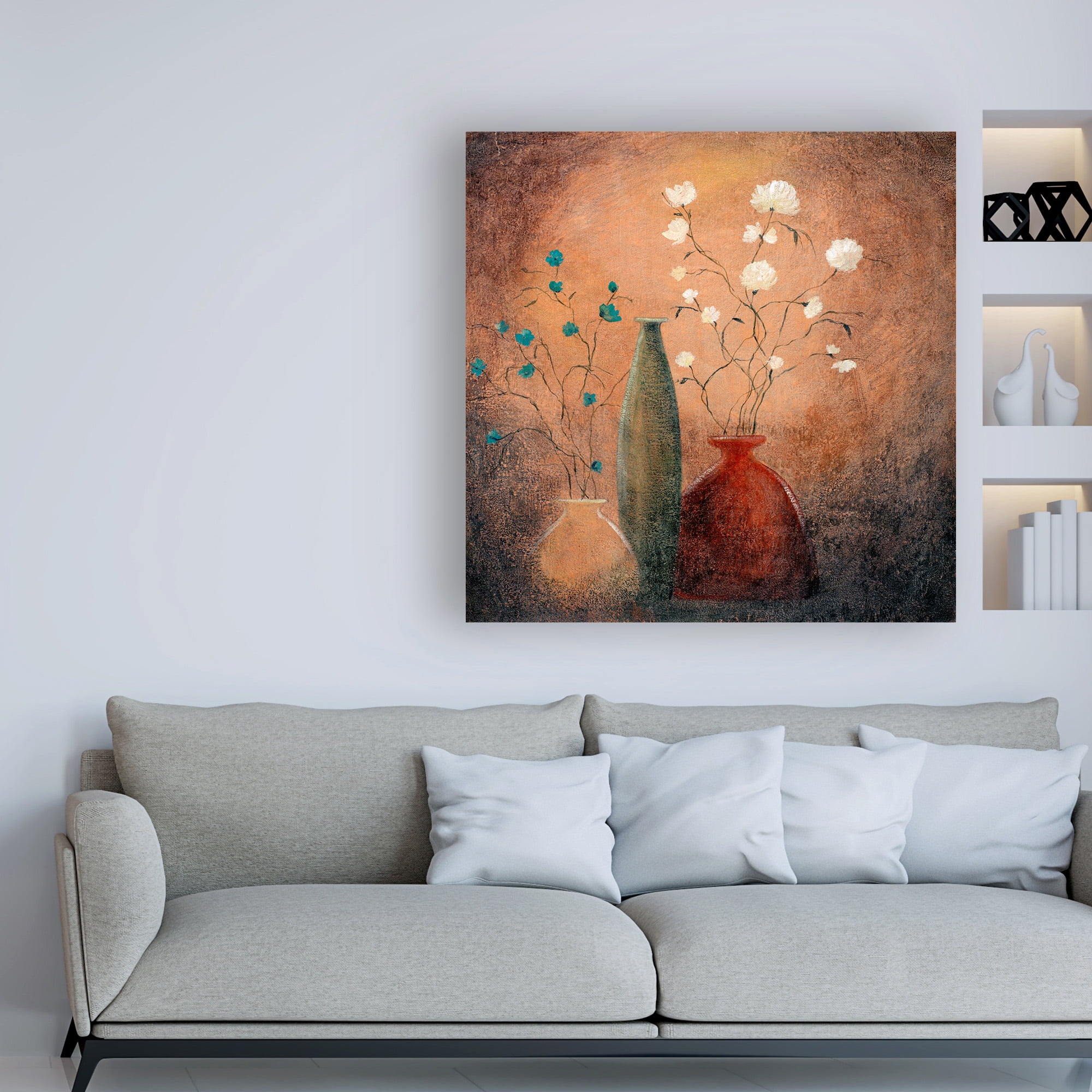 Trademark Fine Art 'Three Vases And Flowers' Canvas Art by Pablo Esteban