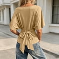 thumbnail image 4 of cocolona Womens Summer Trendy Crop Tops Crew Neck Ruffle 3/4 Sleeve Back-Strapped Shirts Dressy Casual Solid Color Blouses, 4 of 4