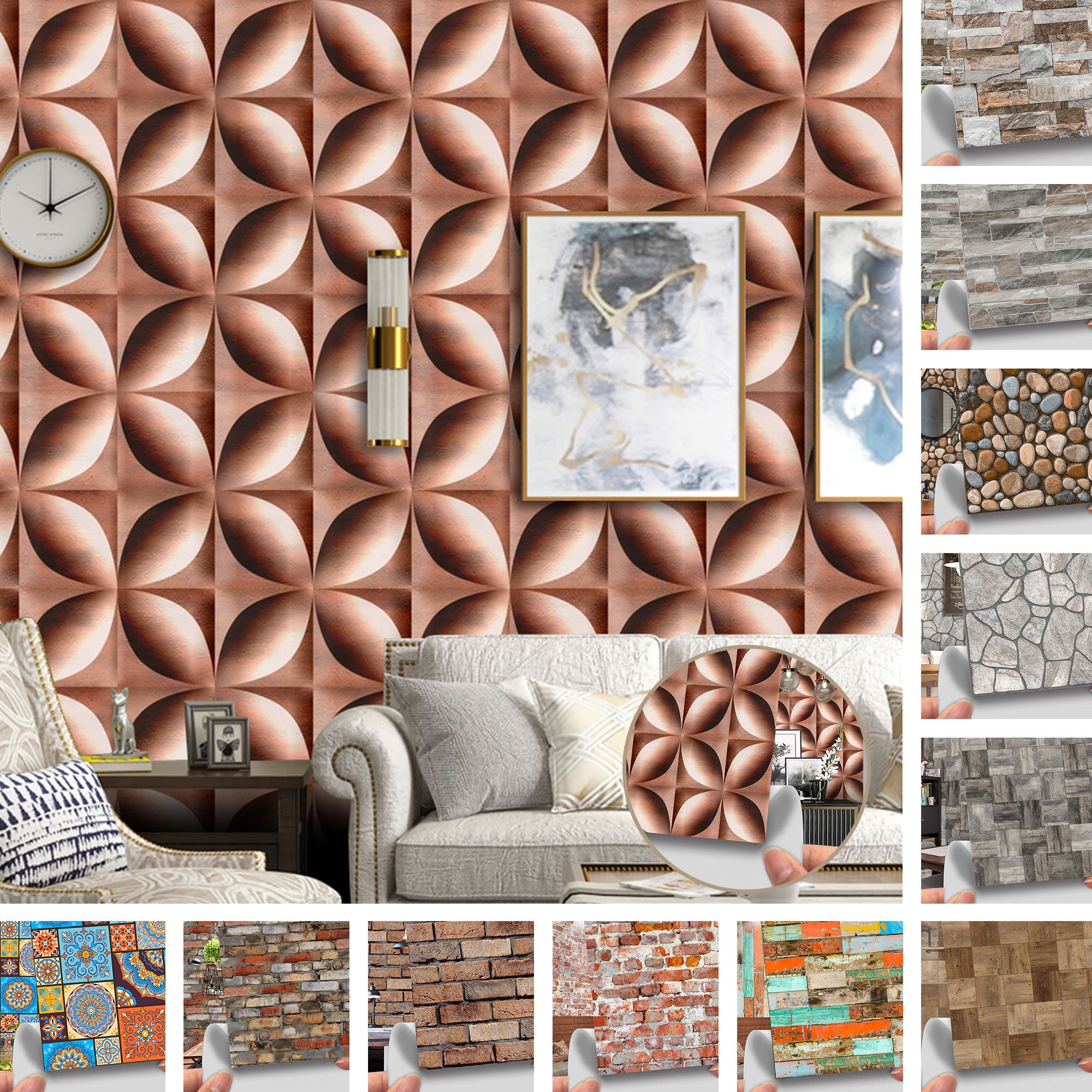 Details about   3D Tile Brick Stone Wall Sticker Self Adhesive 18pcs PVC Waterproof Decals Decor