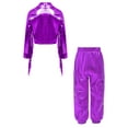 thumbnail image 4 of TSSOE Kids Boys Girls Tassel Metallic Long Sleeve Jazz Hip Hop Street Dance Bomber Jacket Coat and Sweatpants Set Purple 8, 4 of 5