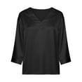 thumbnail image 5 of Nfurl 3/4 Length Sleeve Womens Satin Tops Dressy Casual V Neck Blouses Evening Cocktail Party Tops Ladies Business Casual Work Blouse Black L, 5 of 7