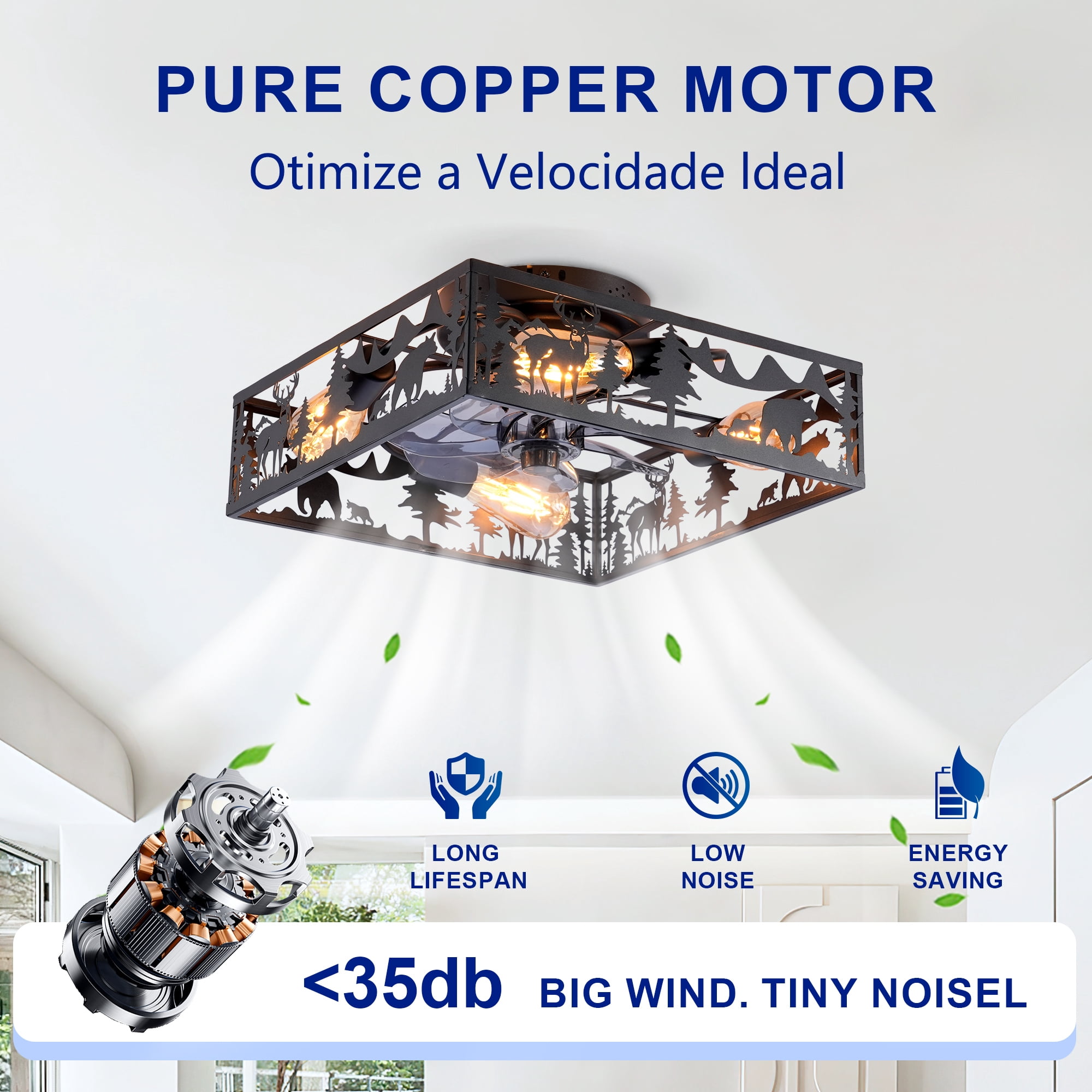 Leumius 20" Black Square Ceiling Fans with Lights and Remote, Flush Mount Square Ceiling Fan 6 Speed Reversible with Remote Control for Living Room Bedroom Dining Room (NOT Included Bulbs)