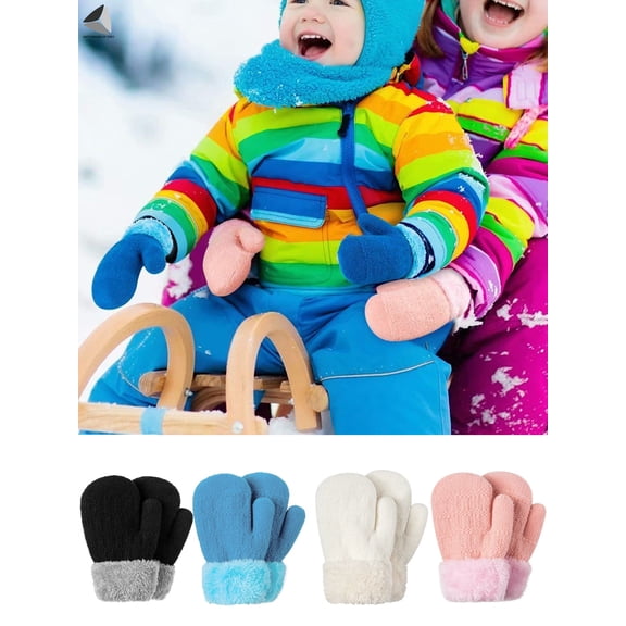 PULLIMORE Winter Warm Mitten Gloves for Baby Kids Fleece Lined Toddler Boys Girl Snow Glove (Black)