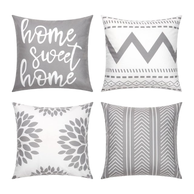 Funda de cojín de 45x45cm, conjunto de cojines de 4 cojines, cojines de decoración para exteriores, cojines de lino, cojín para dormitorio, sofá, cama, jardín Feliz Sencillez