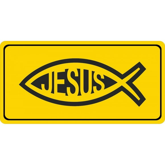 Jesus Fish On Yellow Photo License Plate