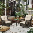 thumbnail image 5 of MeetLeisure 3-Piece Wicker Outdoor Rocking Chairs Wicker Patio Conversation Set; Beige, 5 of 7