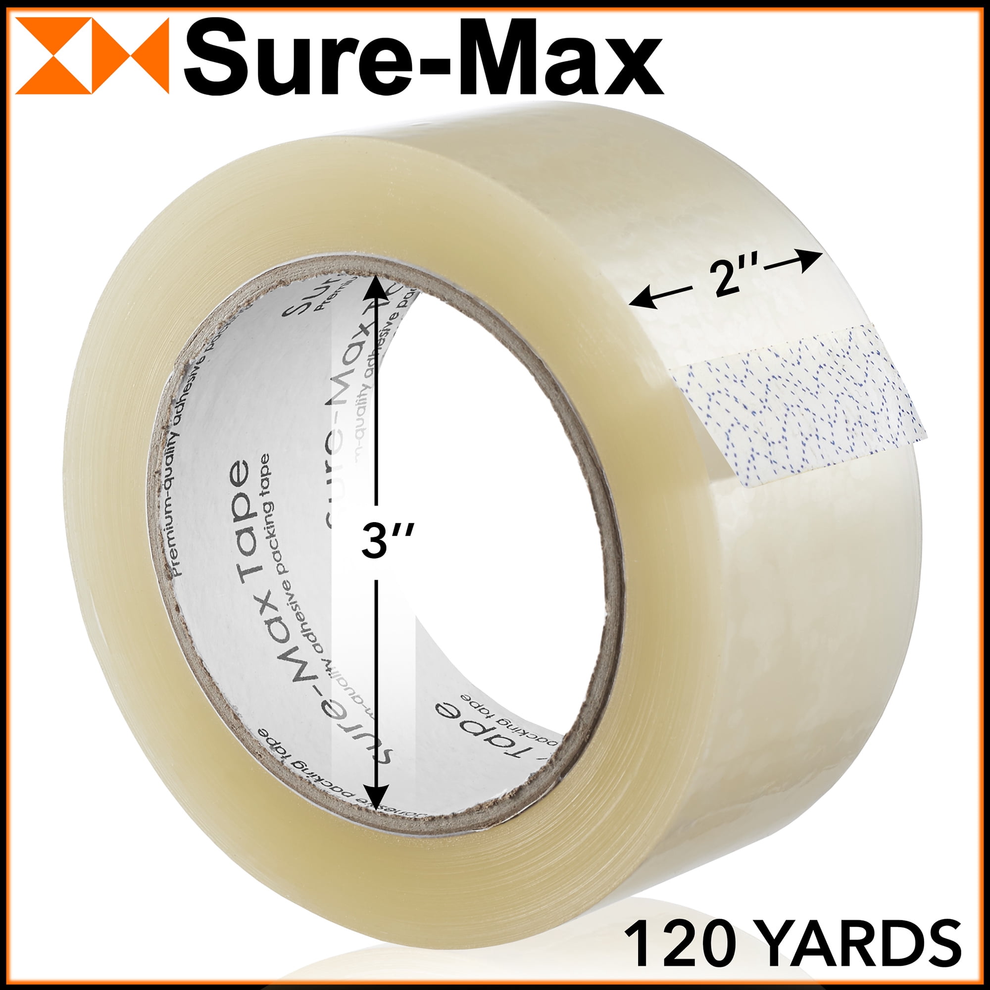 Sure-Max 6 Rolls Heavy-Duty Shipping & Packing Tape (2" x 120 yard/360' each) - Moving & Adhesive Carton Sealing - 2.7mil Clear