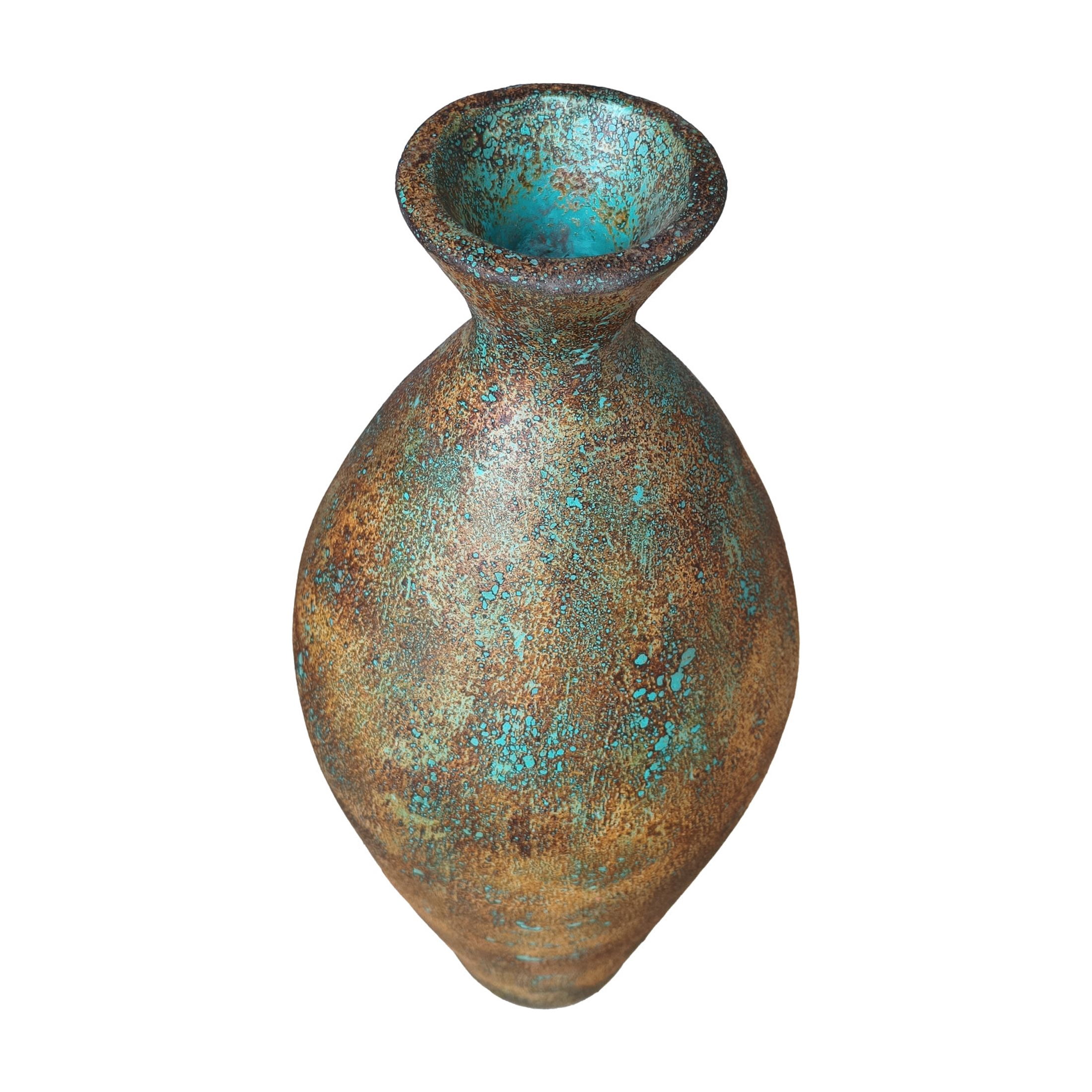 DecMode 31" Tall Distressed Antique Style Green Ceramic Vase