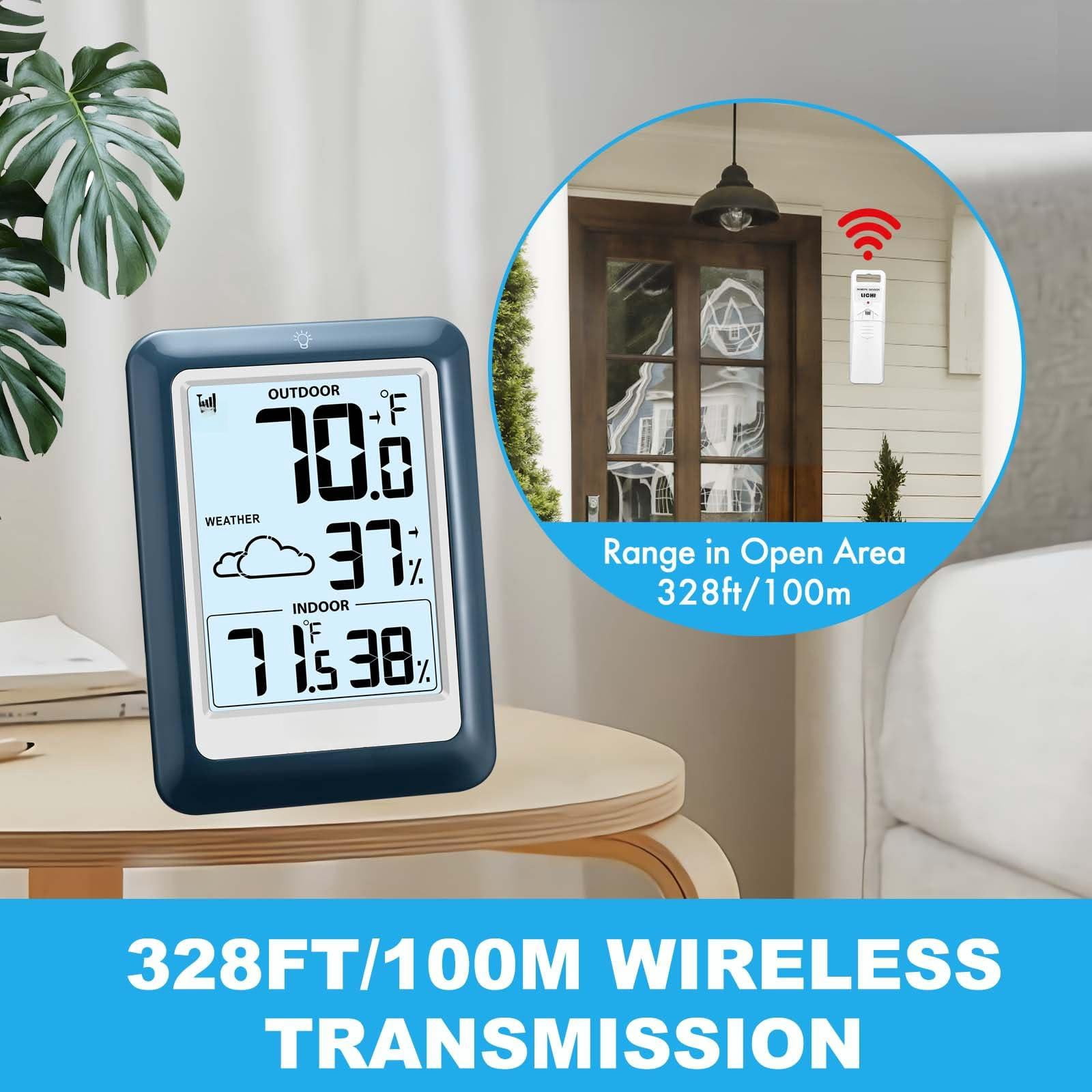 Indoor Outdoor Wireless Weather Station  Internal External Hygrometer Home Batteryoperated Temperature Humiditymonitors330 Feet (about 100 Meters) Backlight Display (blue)