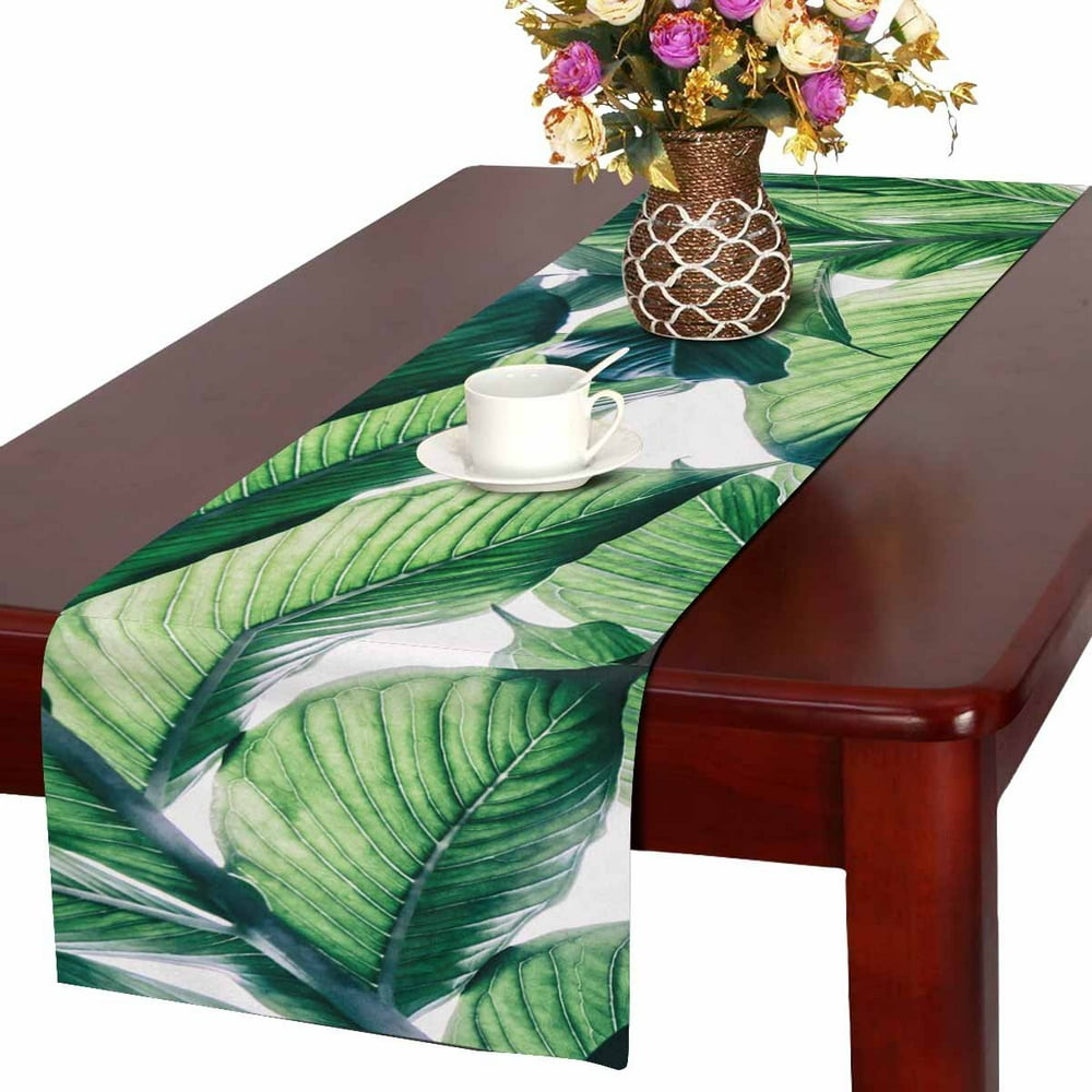 MKHERT Green Leaf Table Runner For Wedding Party Decoration Kitchen