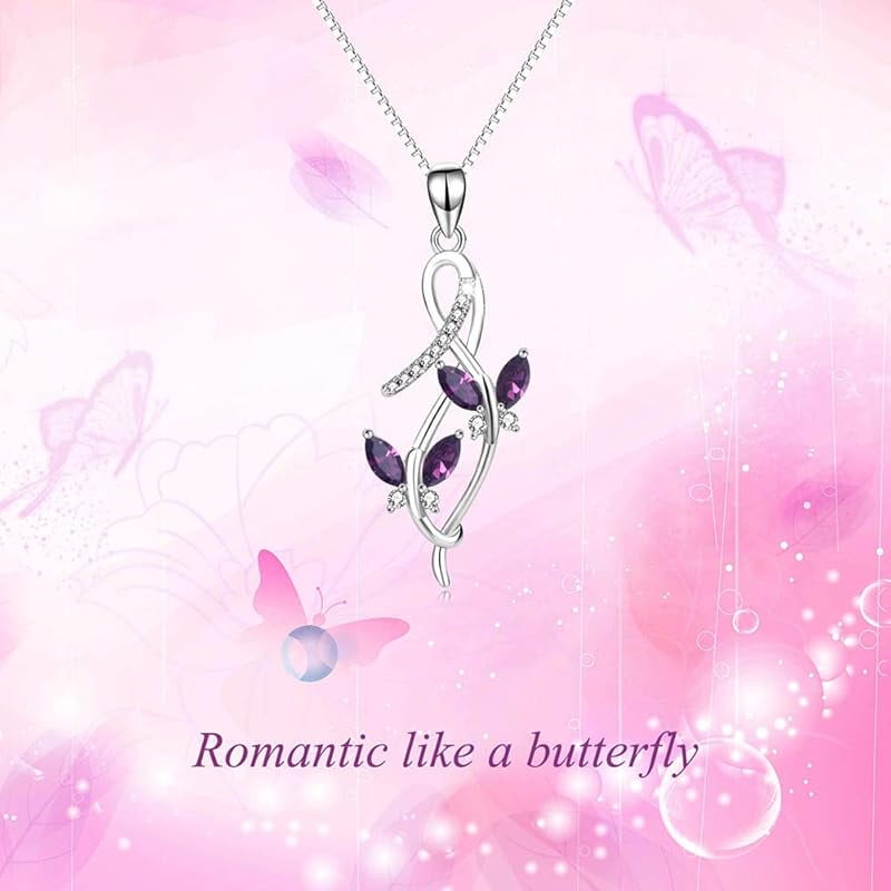 SISGEM Anniversary Jewelry Gifts for Her, 925 Sterling Silver Infinity Butterfly Pendant Necklace with Birthstone Crystal from Austria, Birthday Christmas Jewelry for Women 18 Inches (Gift Box)