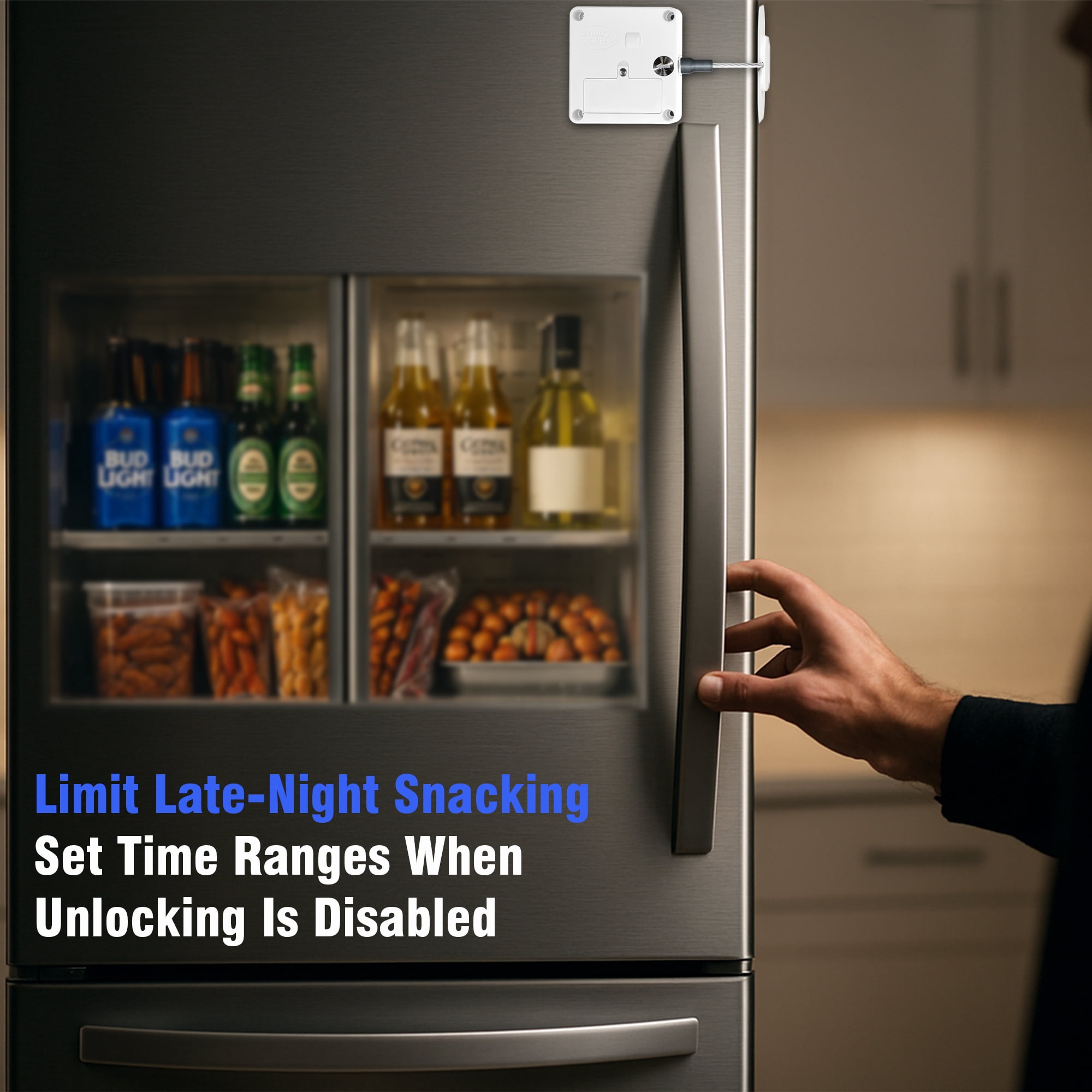 Habit Control Smart Lock - App-Controlled Access for Snacks, Food & Alcohol - 3-in-1 Modes: Timer, Schedule & Simple Lock - For Refrigerators, Cabinets, Drawers, Cupboards