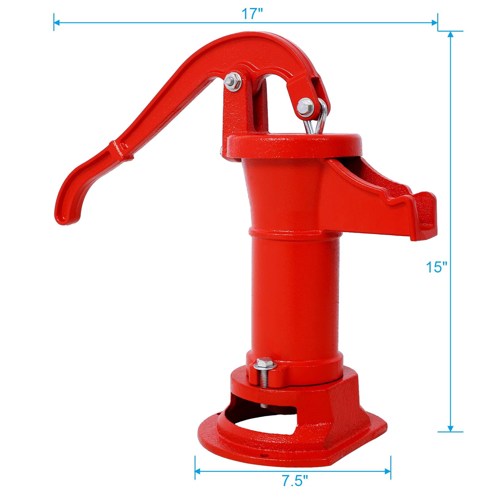 1160/ PP500NL Hand Water Pitcher Pump #2 Cast Iron Press Suction Outdoor Yard Ponds Water Garden with Spare Cup Leather and Lower Valve Leather, Red