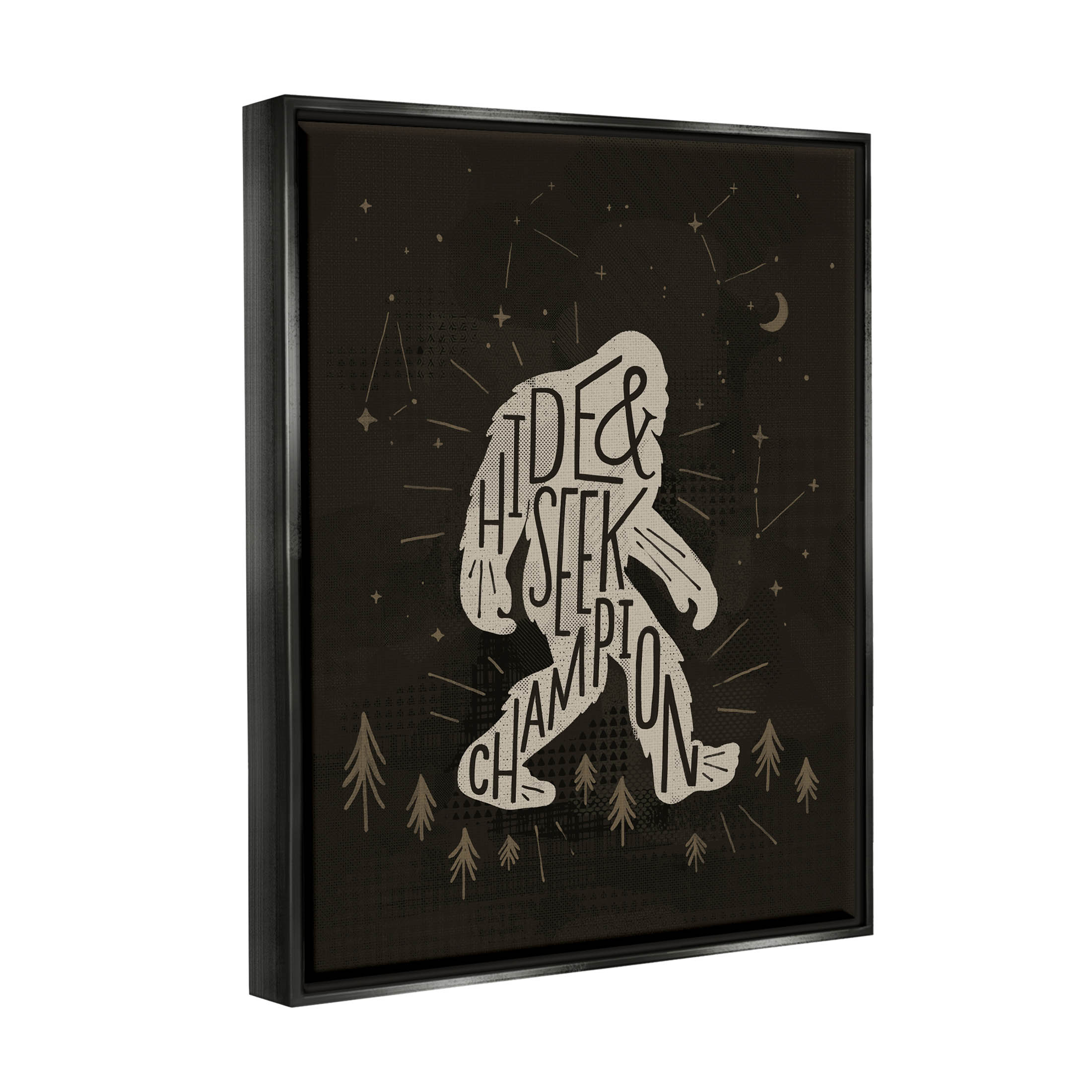 Hide & Seek Champion Bigfoot Yeti Fairy Tales & Fantasy Graphic Art Jet Black Framed Art Print Wall Art