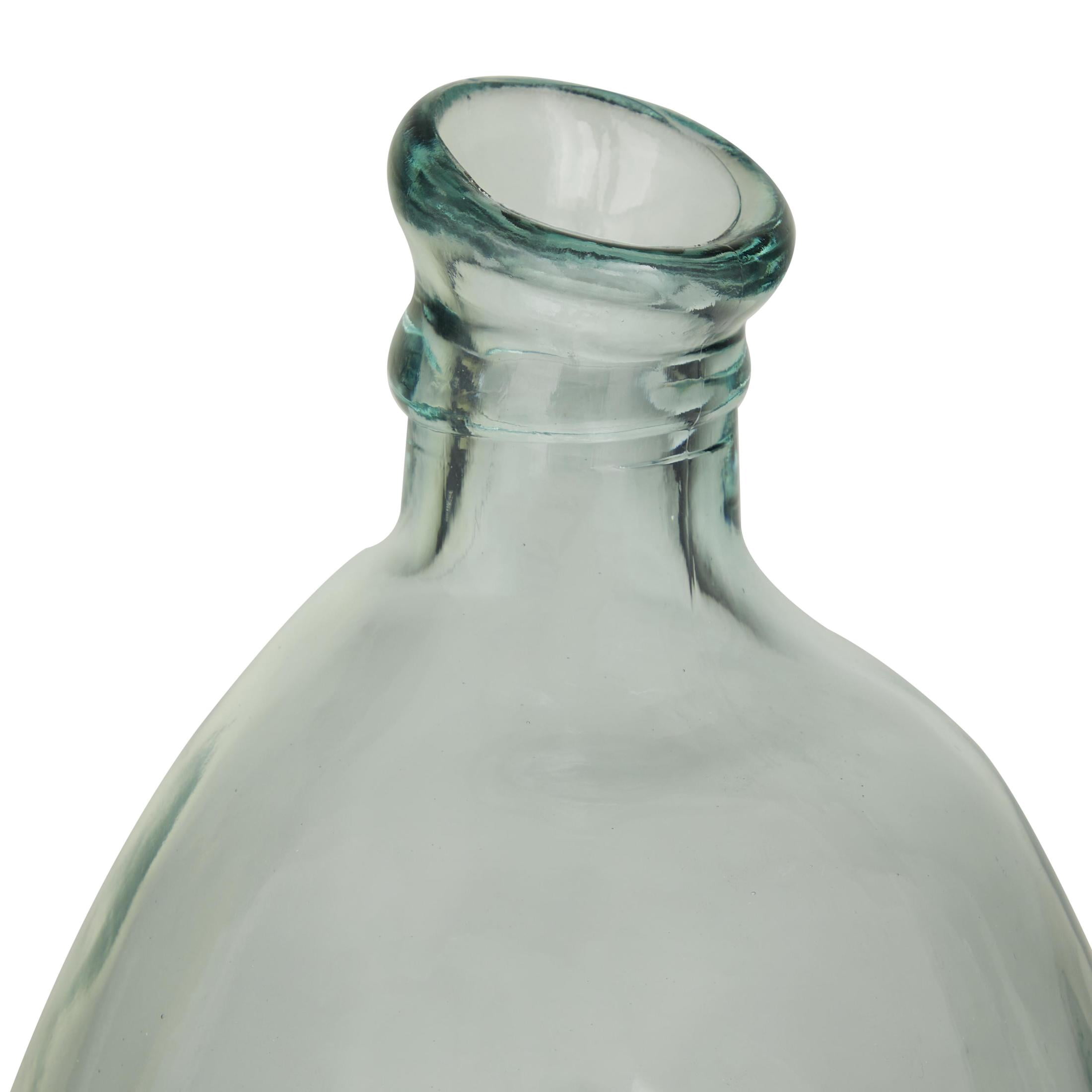 DecMode 18" Handmade Curved Spanish Bottle Neck Light Blue Recycled Glass Vase