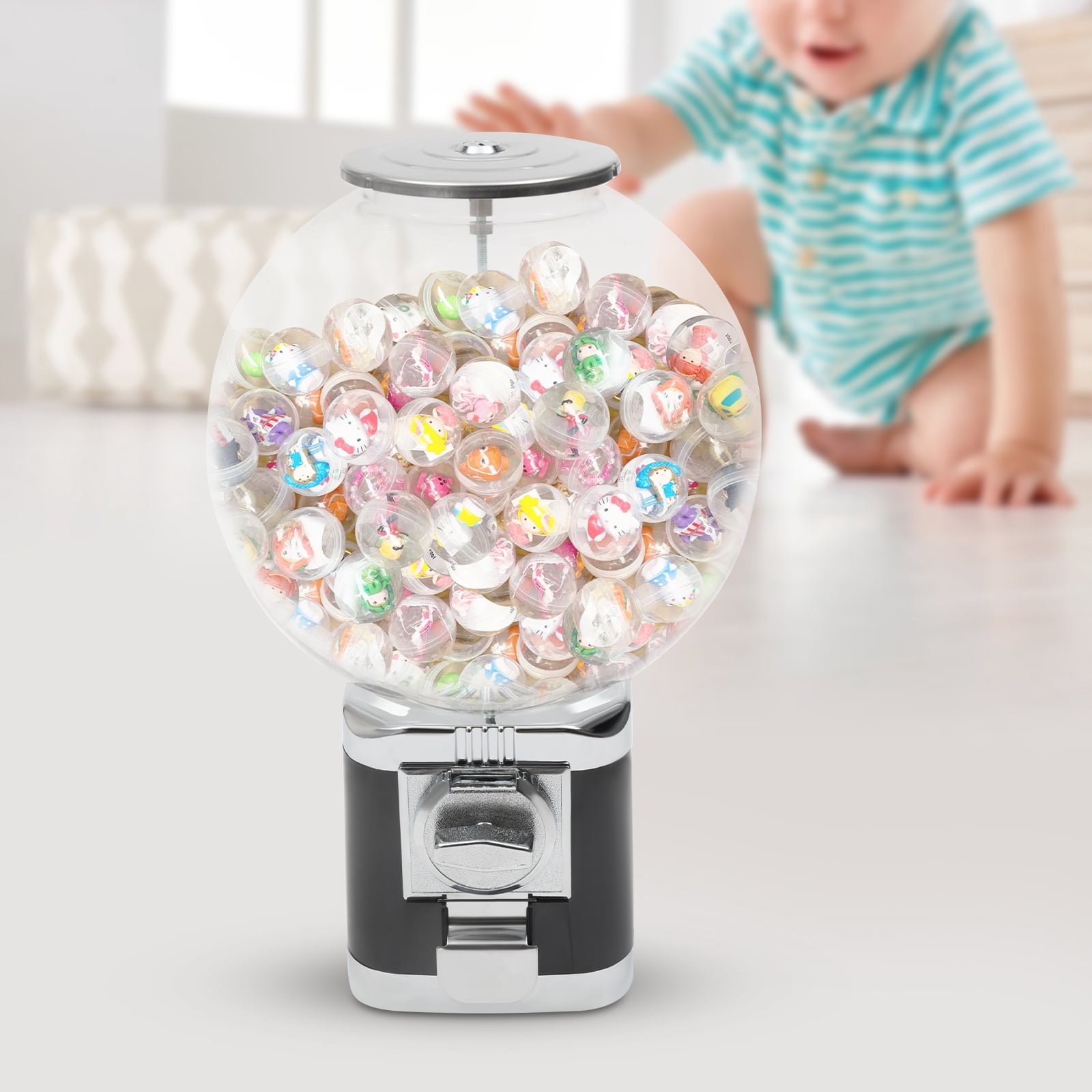Black Capsule Toy Vending Machine Clear Twister Ball Dispenser for Retail Store, Amusement Park, Arcade