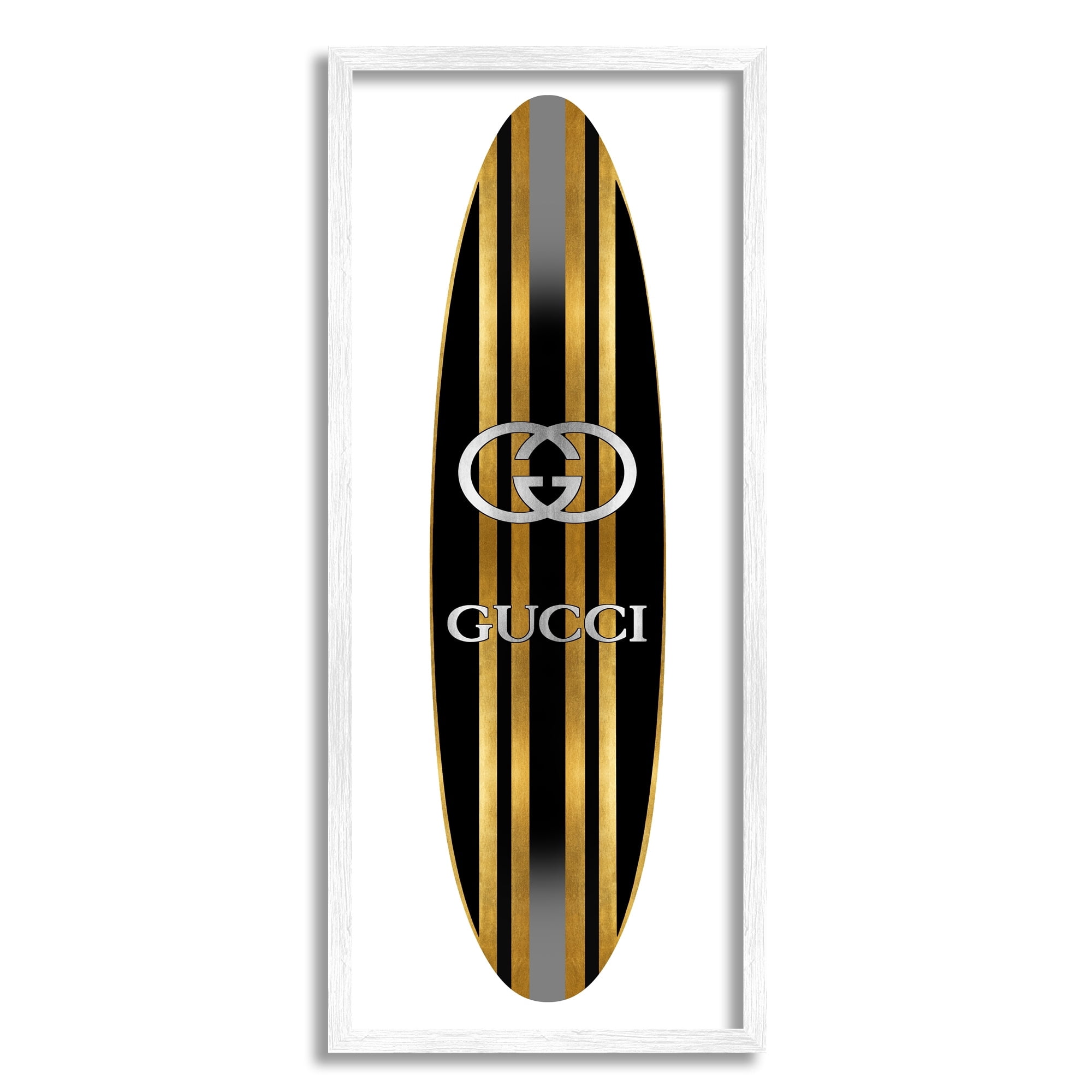 Stupell Industries Sleek Black Stripes Glam Designer Fashion Surfboard Framed Wall Art, 13 x 30, Design by Madeline Blake