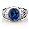 thumbnail image 3 of Gem Stone King 925 Sterling Silver Oval Blue Created Sapphire Men's Ring 6.13 Ct (Size 7), 3 of 5