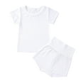 thumbnail image 2 of Utoimkio Unisex Toddler Baby Boy Girl Summer Clothes Short Sleeve T-Shirt Tops+Short Pants Ribbed Two Piece Solid Outfit Set, 2 of 9