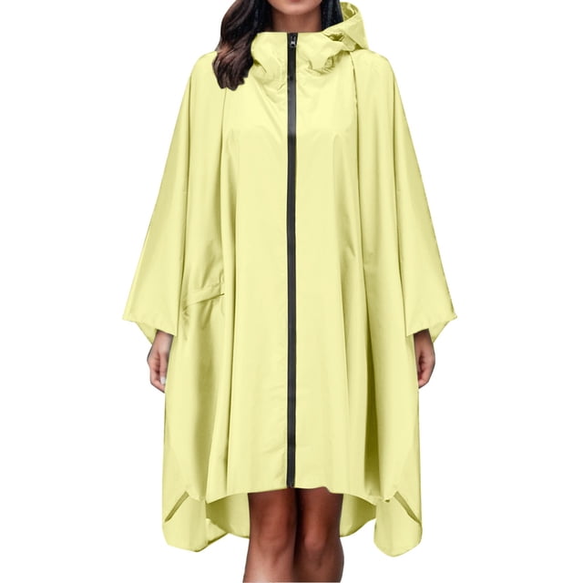Lightweight Rain Poncho Jacket Coat For Women With Hood And Secure Pockets