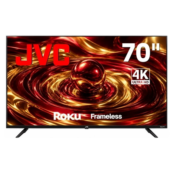 JVC  Smart TV 70 pulgadas  4K UHD LED  Frameless  Roku TV  Dolby Audio  WiFi  4 HDMI 2 USB AV  Netflix YouTube Prime Video  Modelo SI70URF