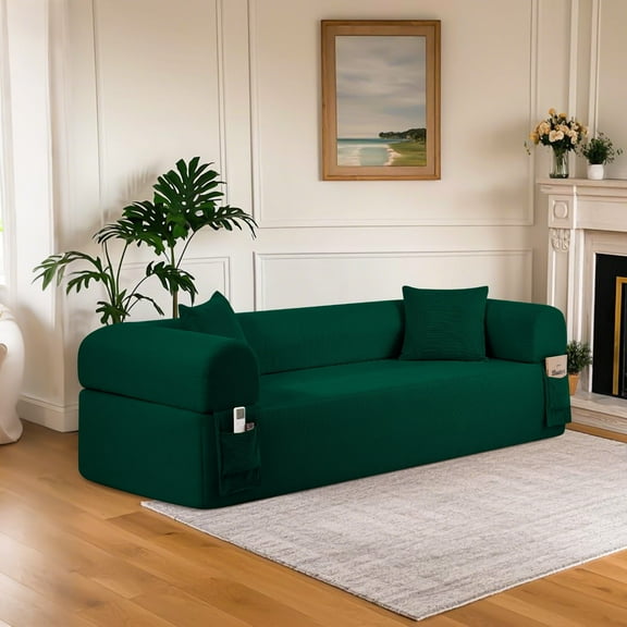 GJQ 3-Seater Floor Sofa Couch with 2 Pillows, for Living Room, Bedroom, Apartment(Corduroy,Green)