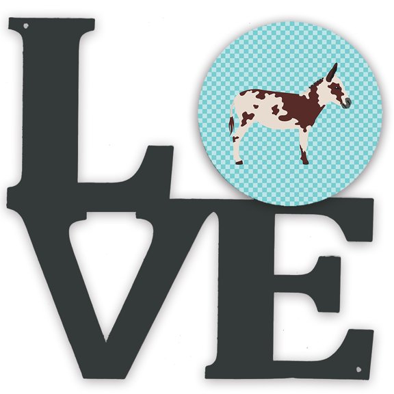 American Spotted Donkey Blue Check Metal Wall Artwork LOVE
