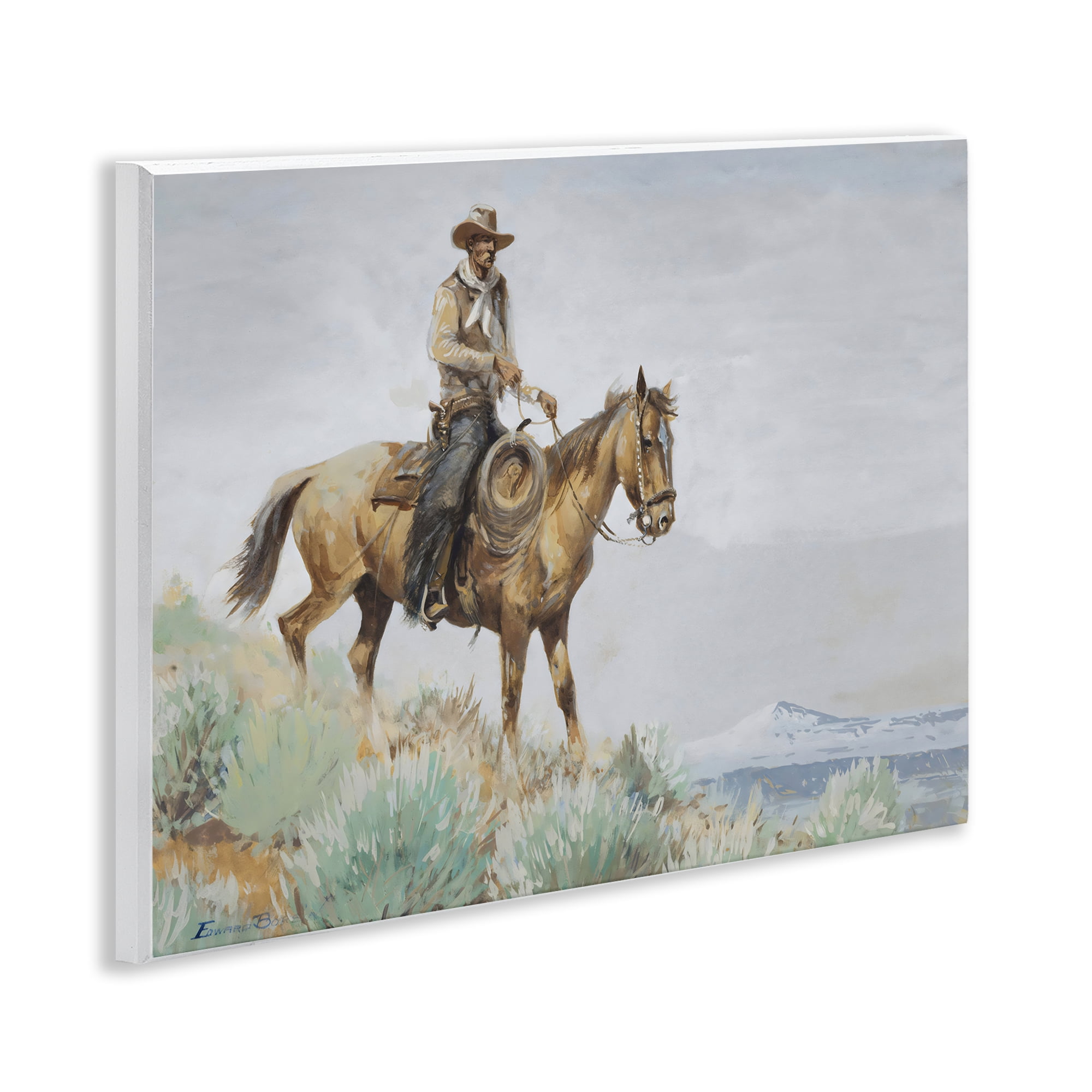 Stupell Industries Mounted Cowboy on Sagebrush Ridge Wall Plaque Art, design by Arlington Prints