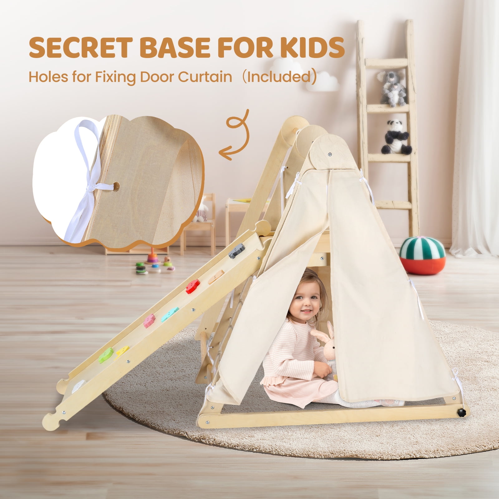Ktaxon 9 in 1 Pikler Triangle Set with Cushion, Montessori