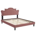 thumbnail image 2 of Twin Bed Dusty Pink Velvet Scalloped Headboard Tapered Wood Legs, 2 of 7