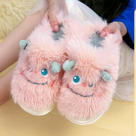 

CoCopeanut Kawaii Monster Female Slipper Cute Cartoon Girls Fuzzy Bedroom Home Slippers Winter Plush Warm Ladies Indoor Faux Fur Shoes