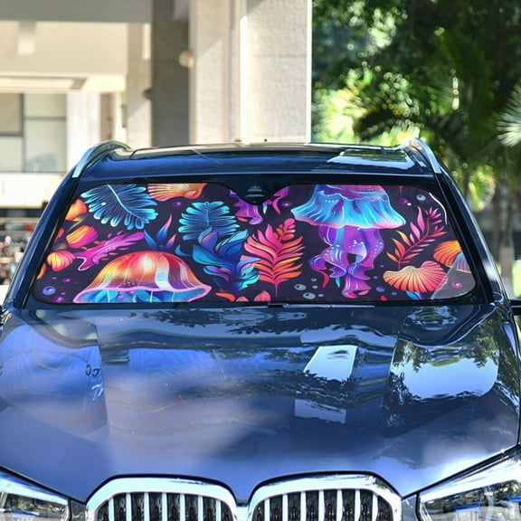 Jellyfish Leaves Colorful Automotive Front Car Windshield Sun Shade Reflector Foldable for Front Fit for Cars Truck SUVs