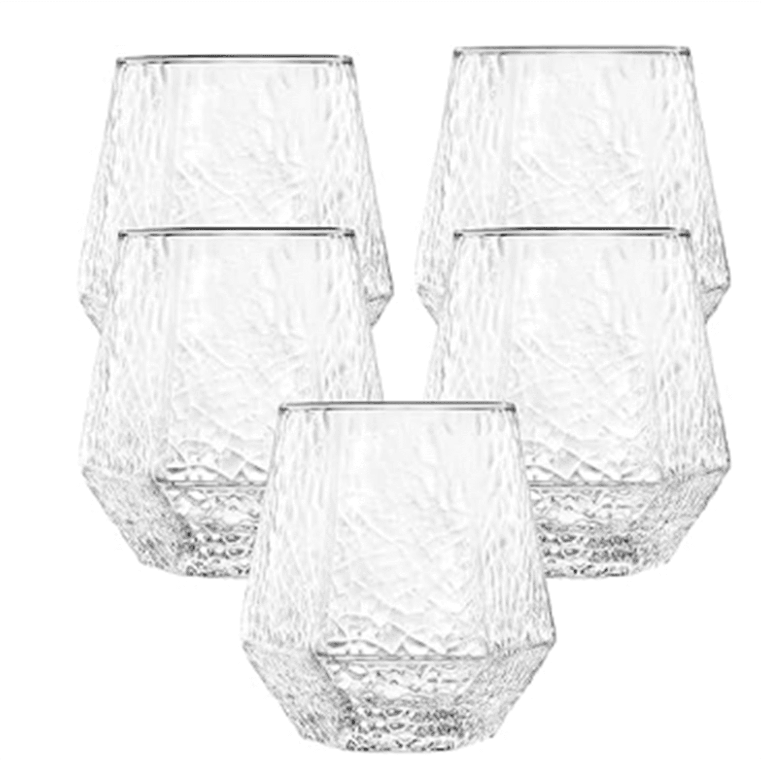 40 count Diamond Unbreakable Stemless Plastic Wine Champagne Whiskey Glasses Elegant Durable Disposable Indoor Outdoor Ideal for Home, Office, Bars, Wedding, 12 Ounce Cups (Hammered Clear)