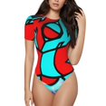 thumbnail image 1 of Goofa Geometry Dash Printed Women Rash Guard Short Sleeve,Tummy control Swimsuit Surfing Swimsuit Bathing Suit One Piece Swimsuit UPF 50-Small, 1 of 7