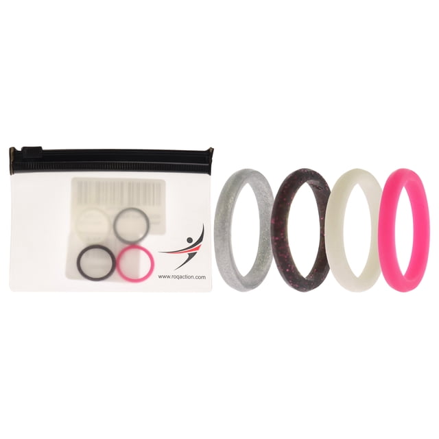 Juego de anillos de boda de silicona con puntos apilables - Rosa por ROQ para mujer - Anillo de 4 x 5 mm