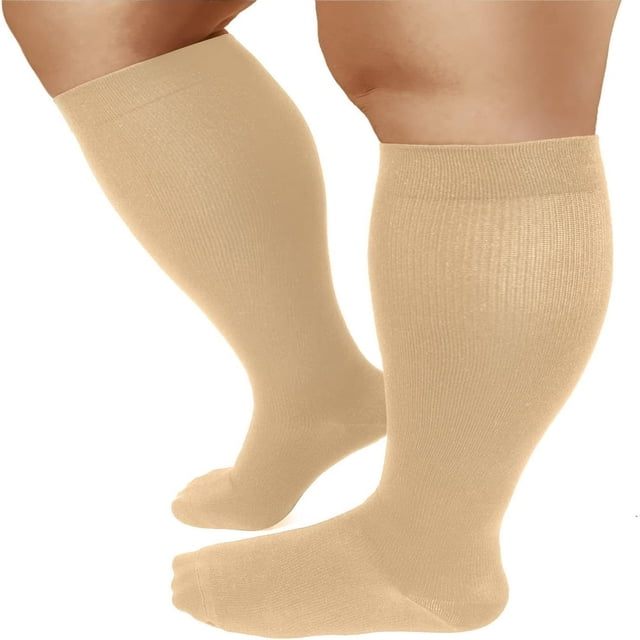 SUTENGDA Chaussettes de Compression Grande Taille pour Femmes & Hommes 20-30 mmhg Bas Larges Genouillères pour Récupération de Circulation