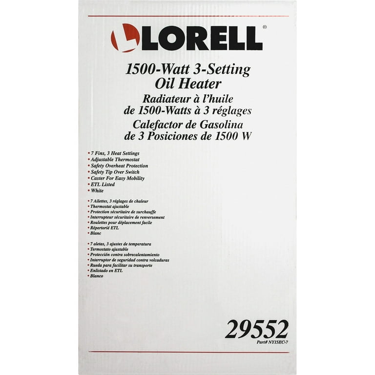 Lorell 3-Setting Oil-Filled Heater - Oil Filled - Electric - 1500 W - 3 x Heat Settings - White Lorell 3-Setting Oil-Filled Heater - Oil Filled - Electric - 1500 W - 3 x Heat Settings - White