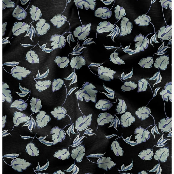 Soimoi Pure Silk Black Fabric By the Yard - 42 Inch Wide - Leaves Pattern Fabric - Botanical and Elegant Designs for Various Uses Printed Fabric